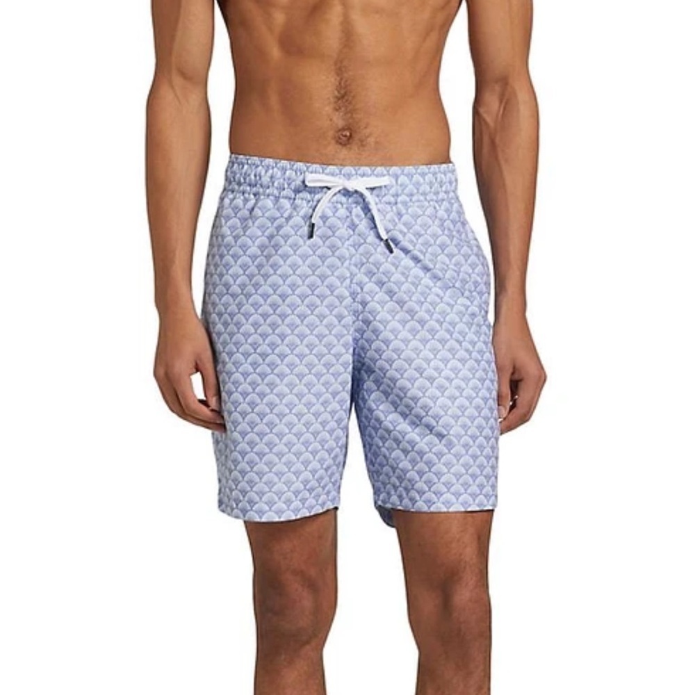 Saks Fifth Avenue Blue and White Board Shorts with Geometric Pattern